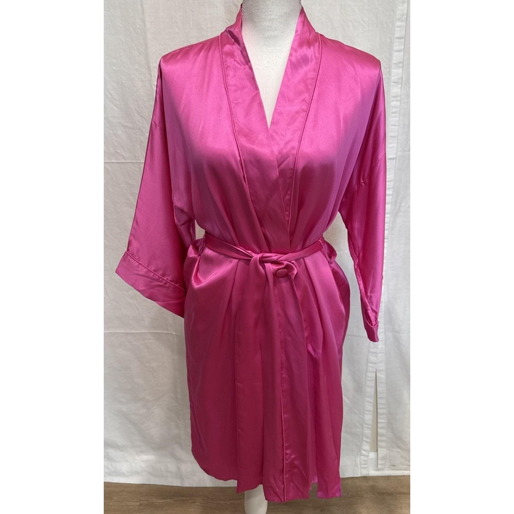 VTG Victoria's Secret Gold Label 100% Silk Robe Small Hot Pink Preppy Flaws